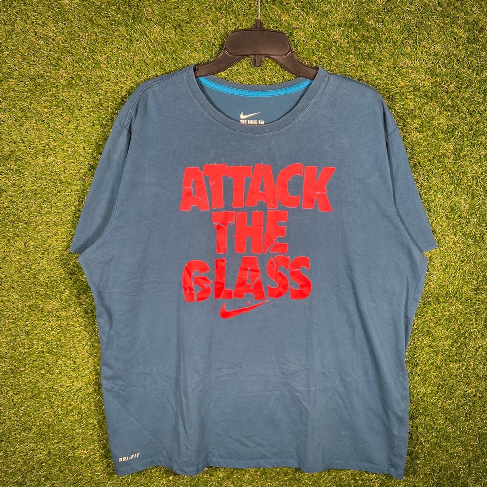 Nike Mens XXL Attack The‎ Glass Basketball Graphic T-Shirt Blue Dri-FIT